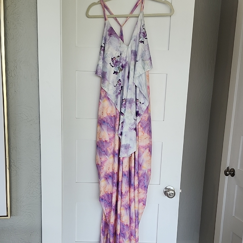 Purple and Peach Tie-Dye Maxi Dress NWT